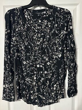 Lucky Brand Floral Long Sleeve Smocked Front Peasant Top